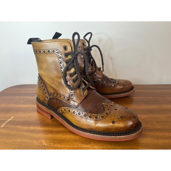 Other - Herring Boots Leather Wingtip Brogue Boots Tan Brown Size UK 6 EU 40 Men US 7/8
